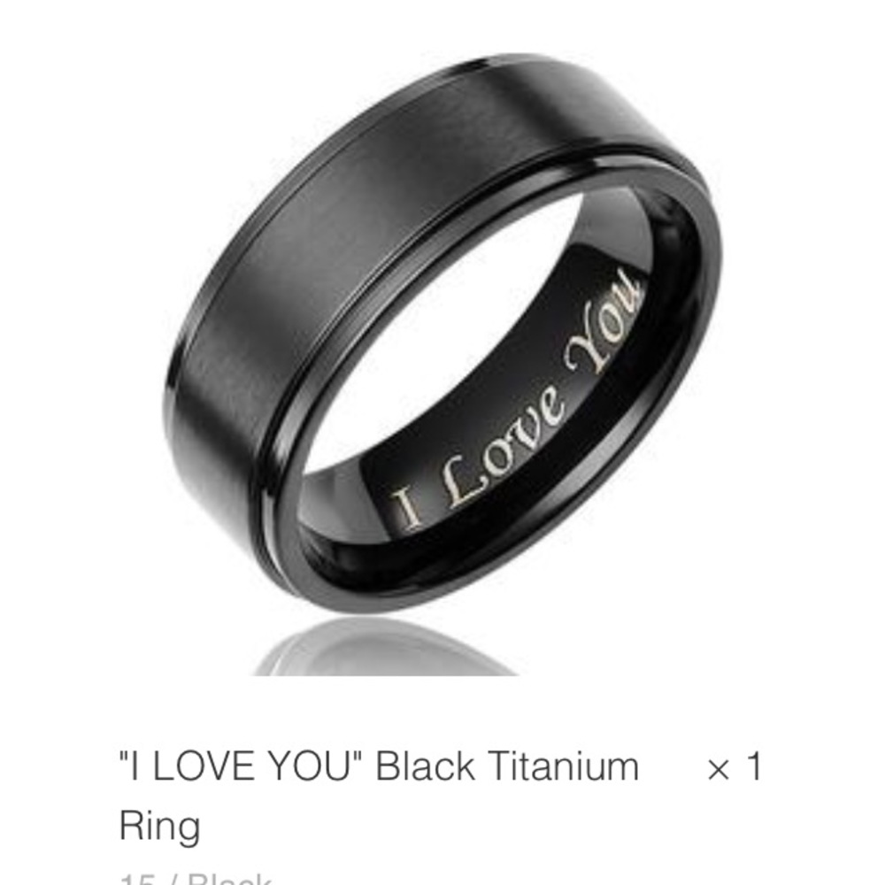 Black titanium "I love you" men's ring size 15